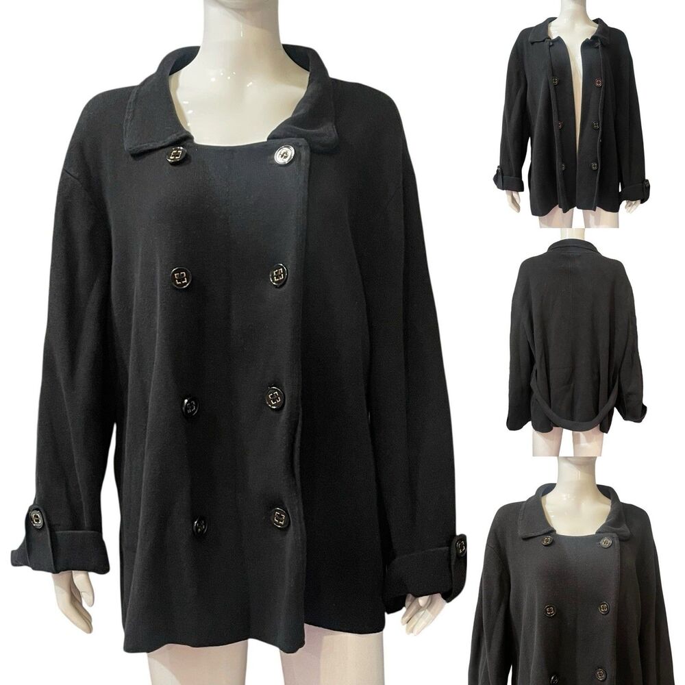 Chaus Black Cardigan Sweater Top Button Up Size 3X Cotton Blend